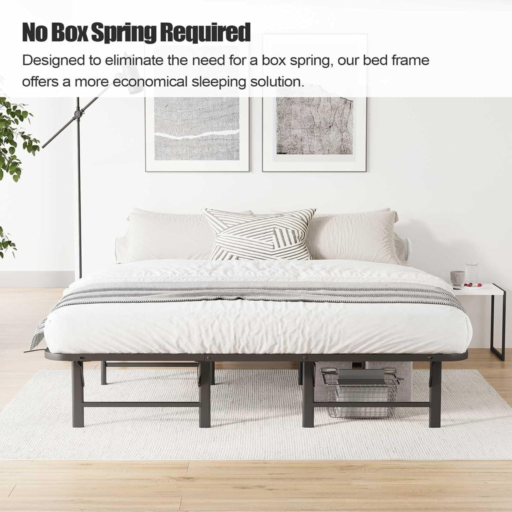 ZIYOO Heavy Duty Full Size Folding Bed Frame, 12 Inch High Metal Platform Double Size Bed Frame, No Box Spring Needed, Sturdy Steel Frame for Mattress, Easy Assembly, Noise Free, Black