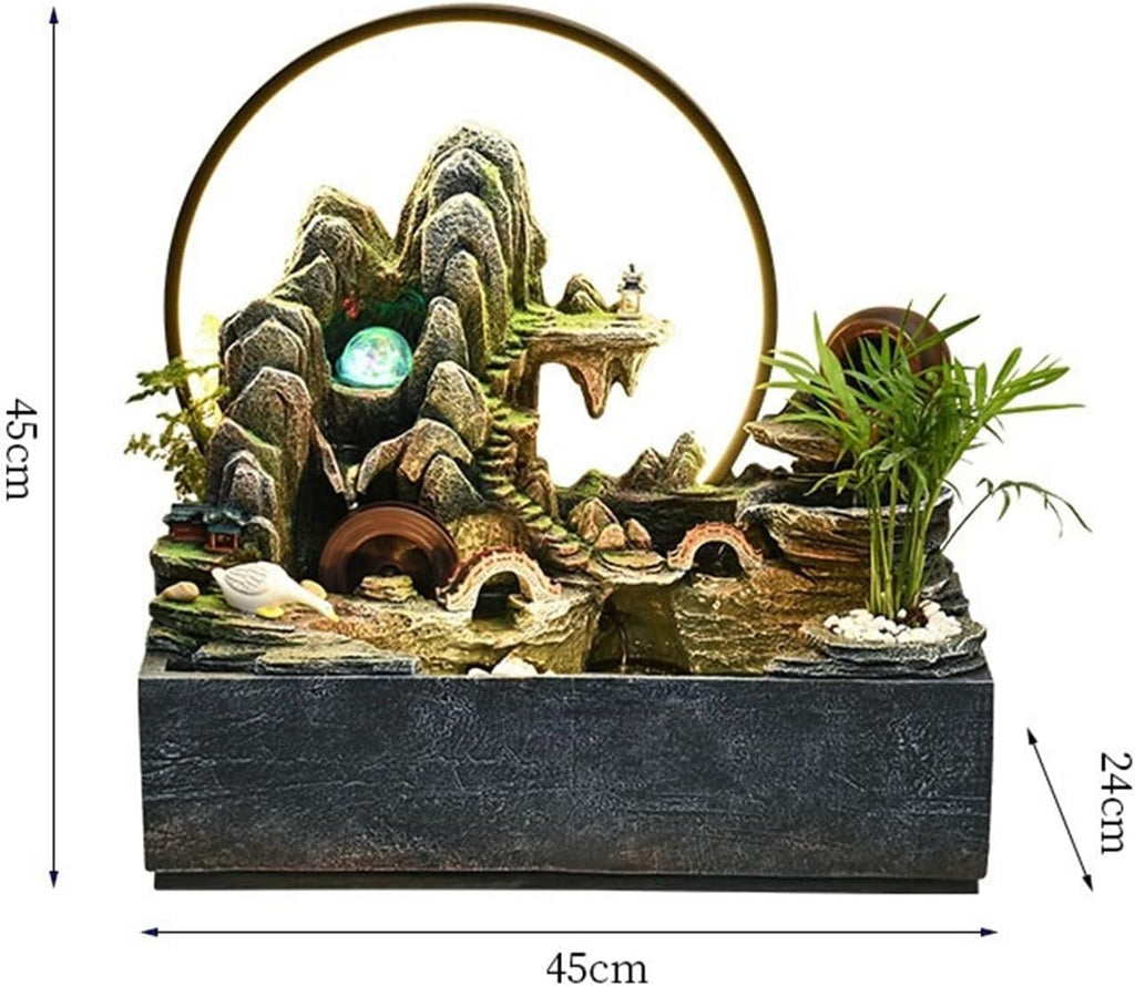 Indoor Fountain Tabletop Water Fountain, Rockery and Flowing Ornament Polyresin Decoration Waterfall Decor