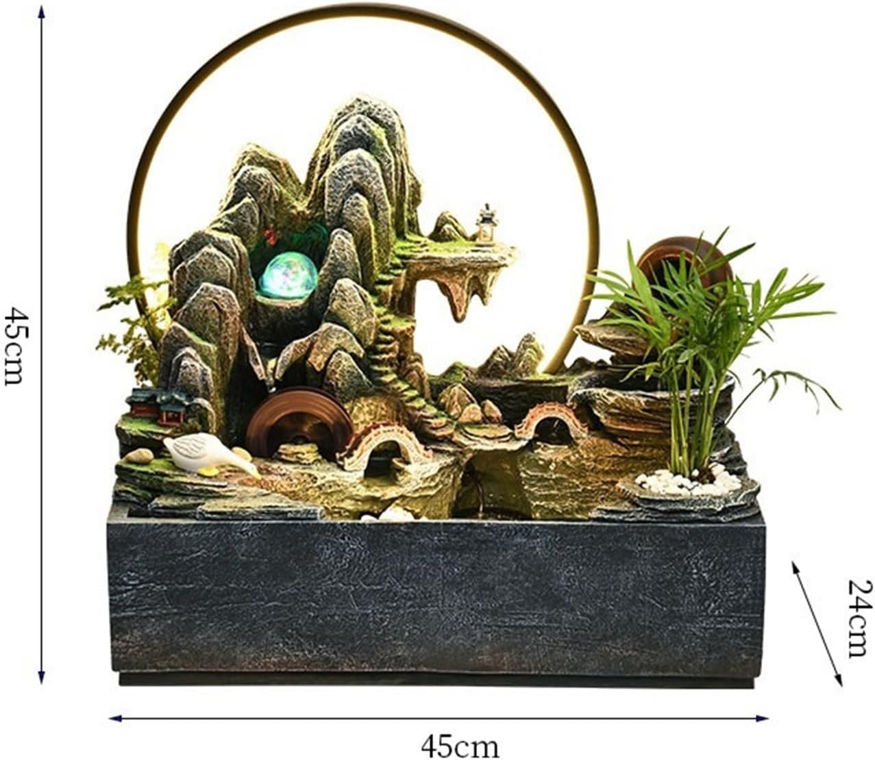 Indoor Fountain Tabletop Water Fountain, Rockery and Flowing Ornament Polyresin Decoration Waterfall Decor