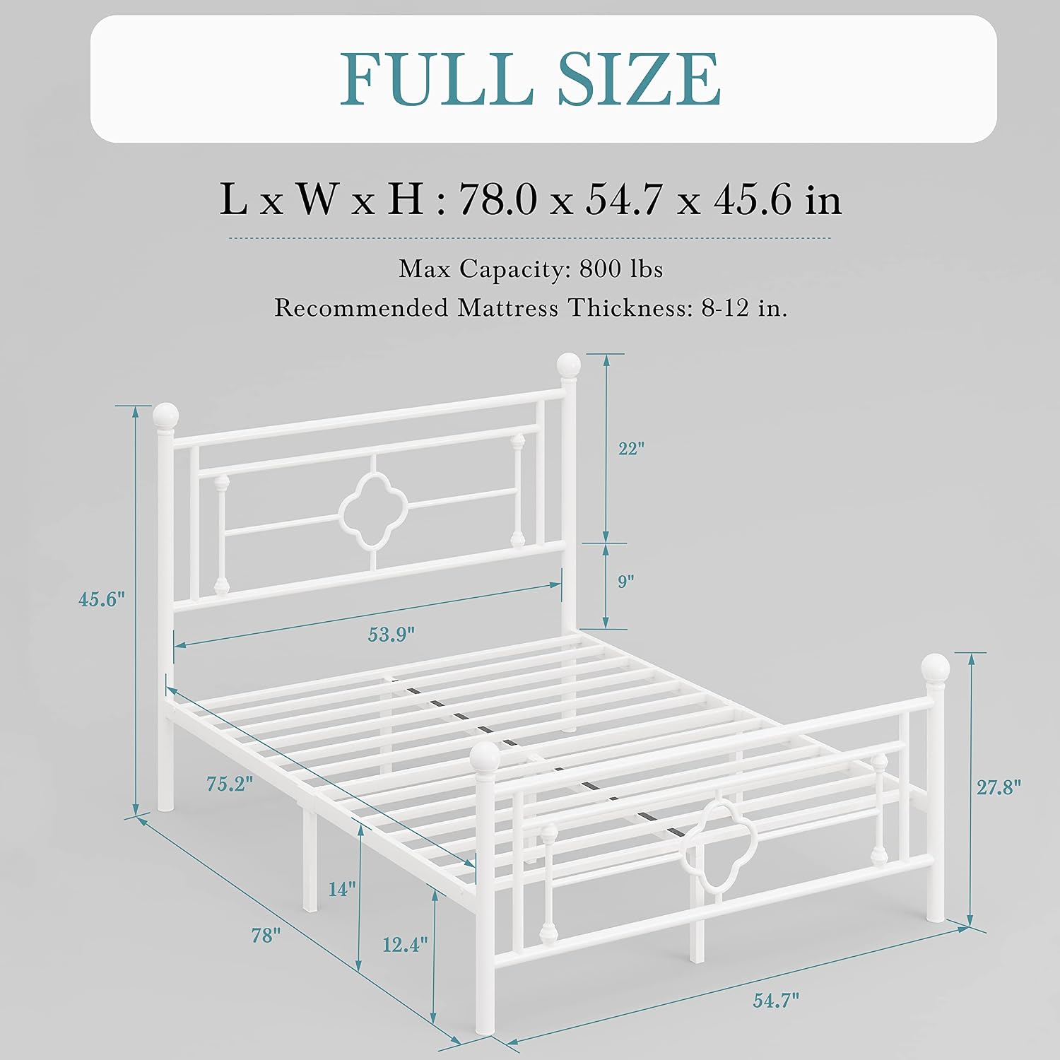 HOOMIC 14 Inch Full Size Metal Platform Bed Frame, Vintage Victorian Style, Wrought Iron Headboard and Footboard/Mattress Foundation for Storage/No Box Spring Required/Easy Assembly/White