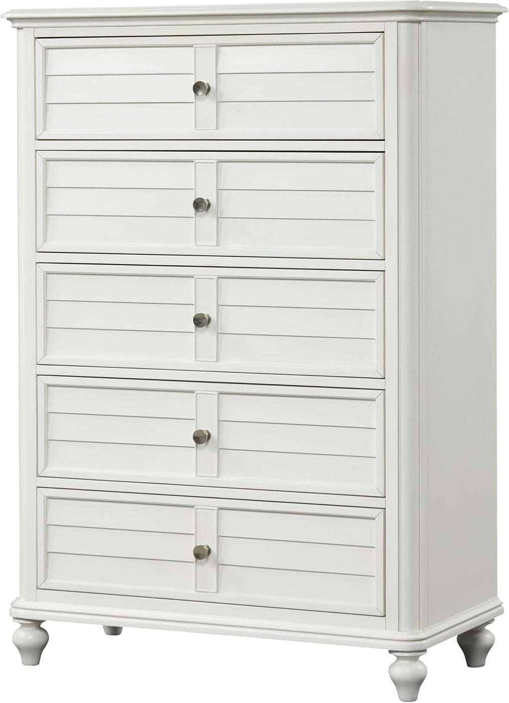 Furniture of America Eryllis Modern Solid Wood 6-Piece Panel Bedroom Set with Louvered Style Headboard, French and English Dovetails, Box Spring Needed, King, Antique White