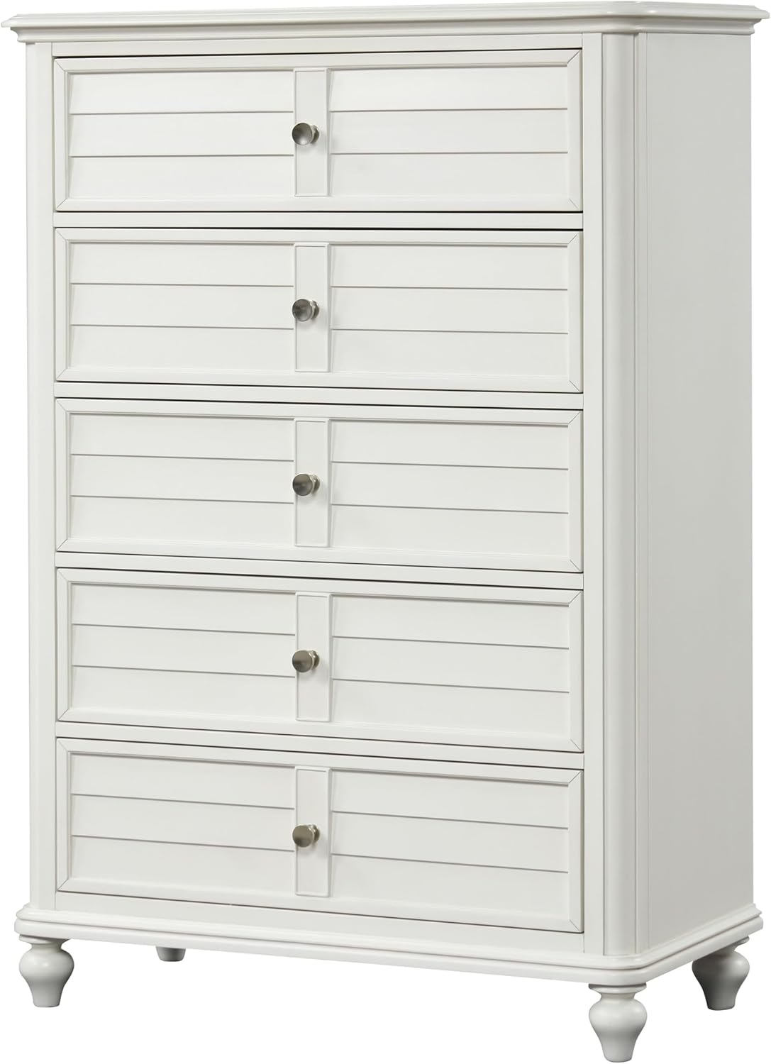 Furniture of America Eryllis Modern Solid Wood 6-Piece Panel Bedroom Set with Louvered Style Headboard, French and English Dovetails, Box Spring Needed, King, Antique White