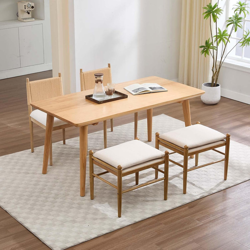 Kmax Ottoman Bench, 19 Inch Tall Vanity Chairs No Wheels, Upholstered Ktichen Chairs Backless Farmhouse Wooden Side Chairs for Dining Room, Extra Seating for Living Room - Linen, Beige