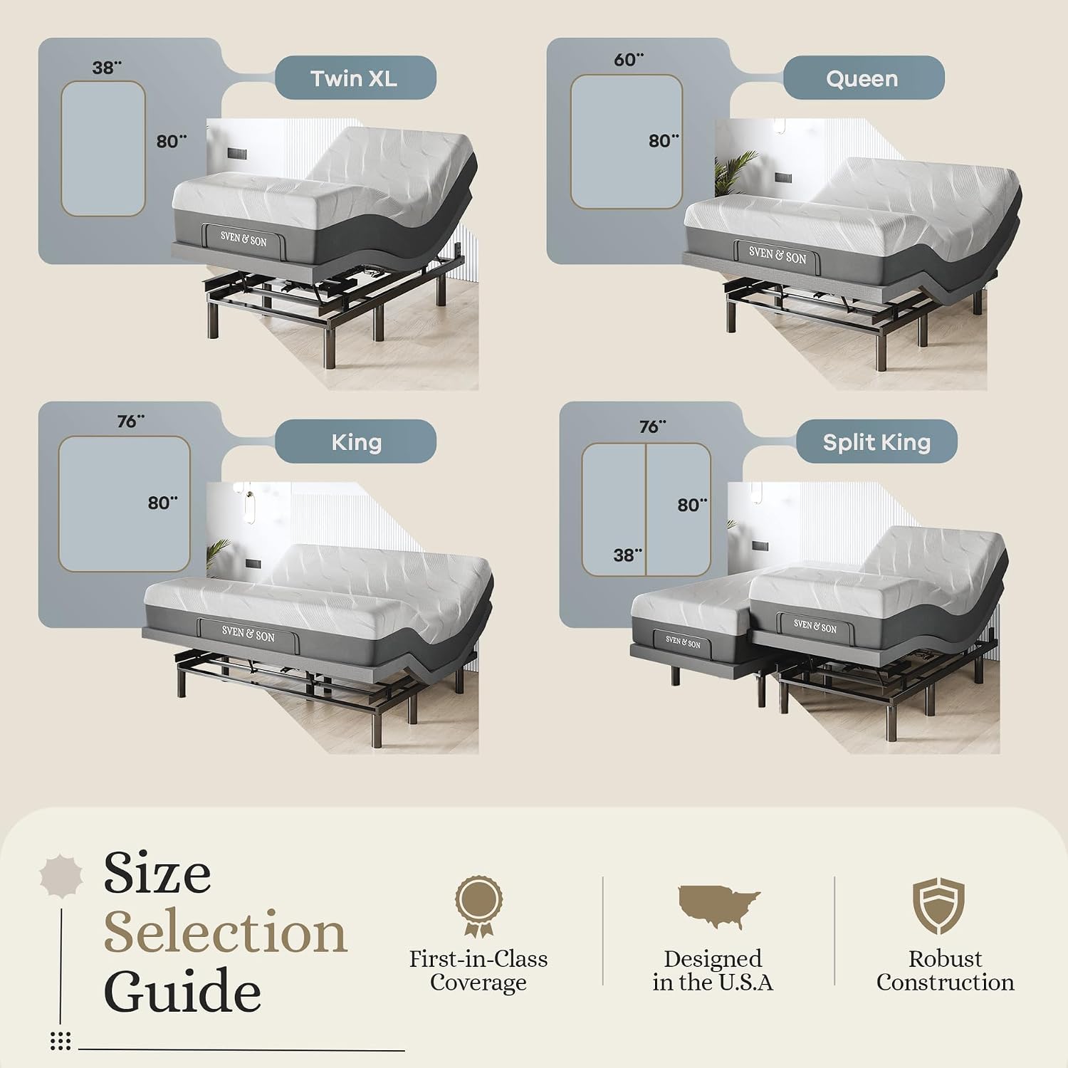 Sven & Son Harmony Adjustable Bed Base, Head and Foot Lift, Massage, Under-Bed Lights, USB, Gel Memory, Zero Gravity Smart Frame - Queen + 14 inch Hybrid Spring Matt (Medium Soft)