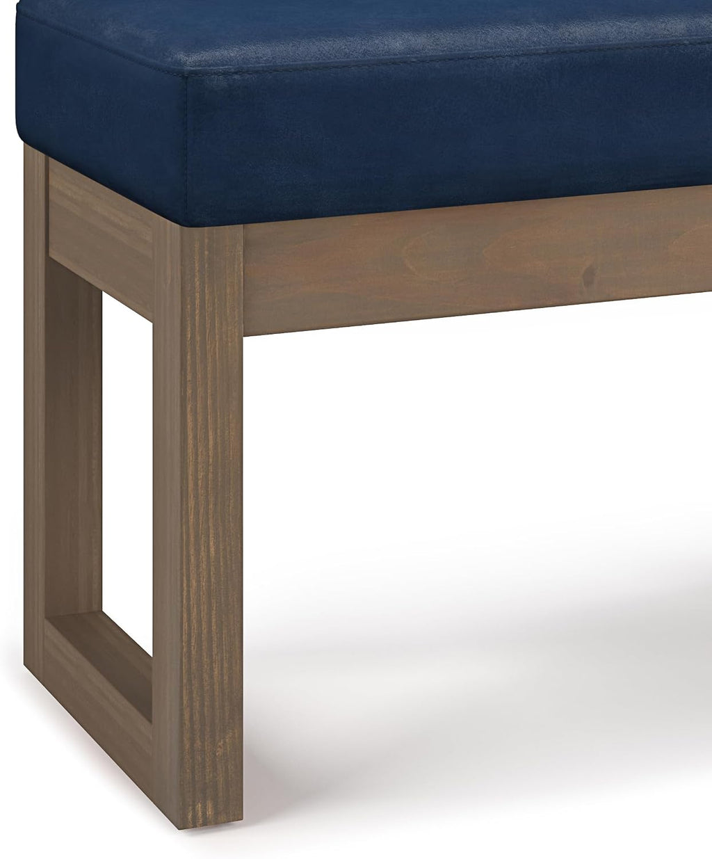 SIMPLIHOME Milltown Small Ottoman Bench - 27' Wide x 18' High Upholstered Vegan Leather Rectangle Footstool Ottoman in Distressed Dark Blue, Contemporary Bench with Cushioned Seat, Assembled