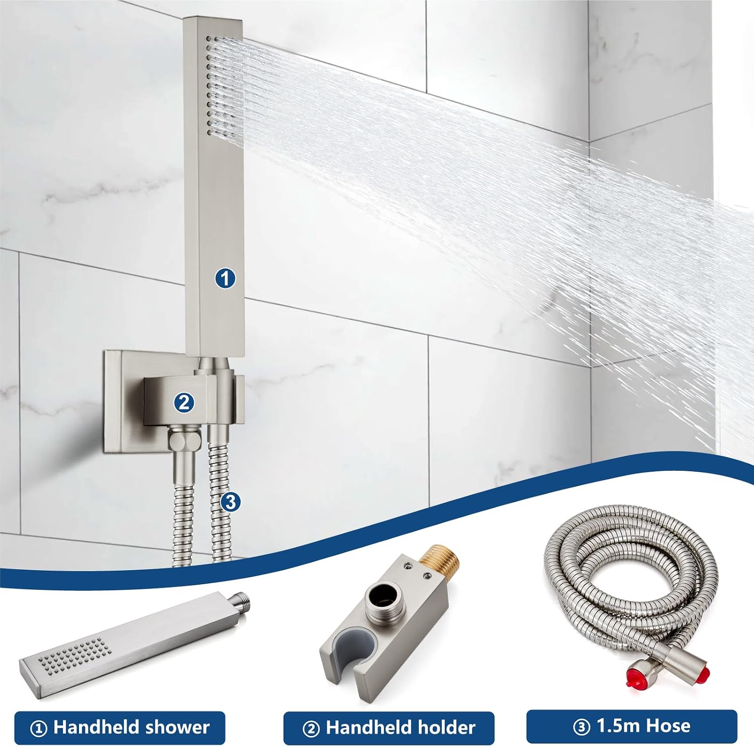 Midanya Brushed Nickel Single Handle Slotted Waterfall Vanity Bathroom Sink Faucets with 10 Inch Brushed Nickel Rain Shower System Tub Shower Faucet Set Square Rainfall Shower Head