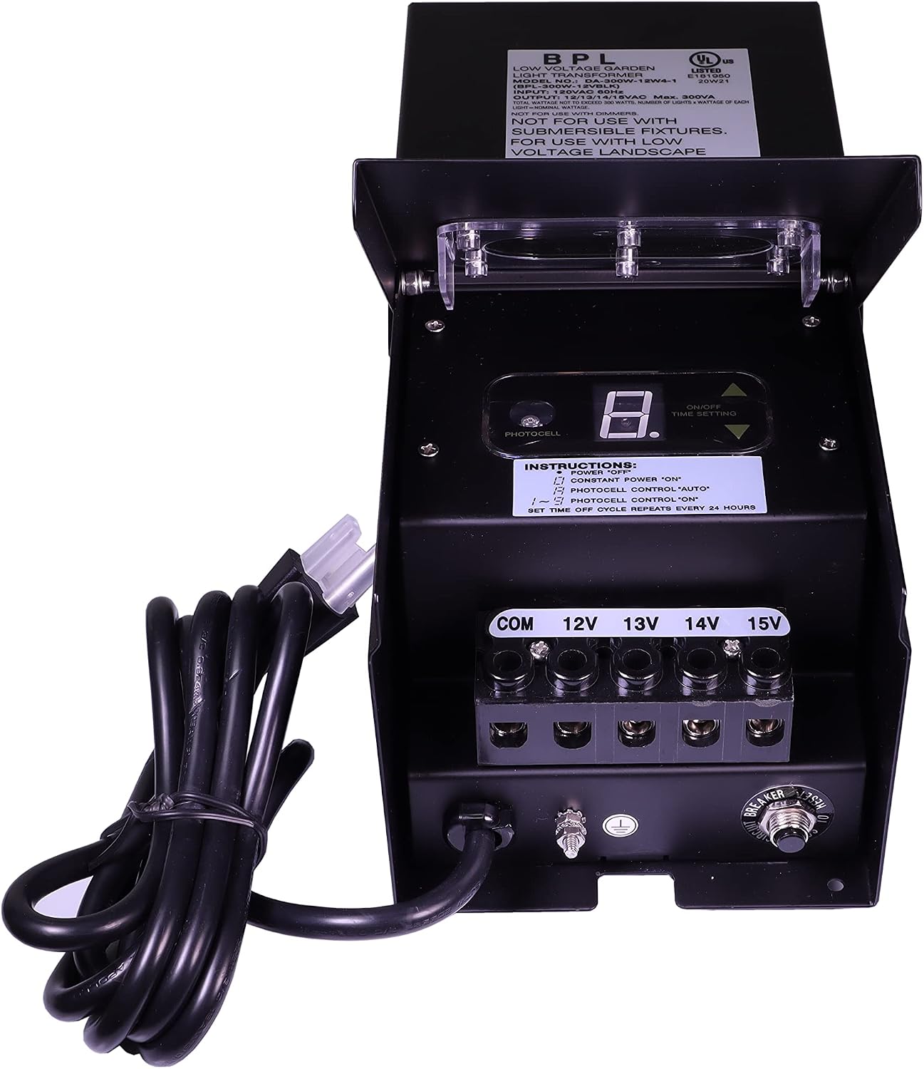 300W Watt Low Voltage Landscape Transformer Multi Tap 120 Volt AC to 12-15 Volt LED & Halogen - Lighting Outdoor/Indoor Weatherproof w Digital Timer Photocell Sensor - Black Metal Case