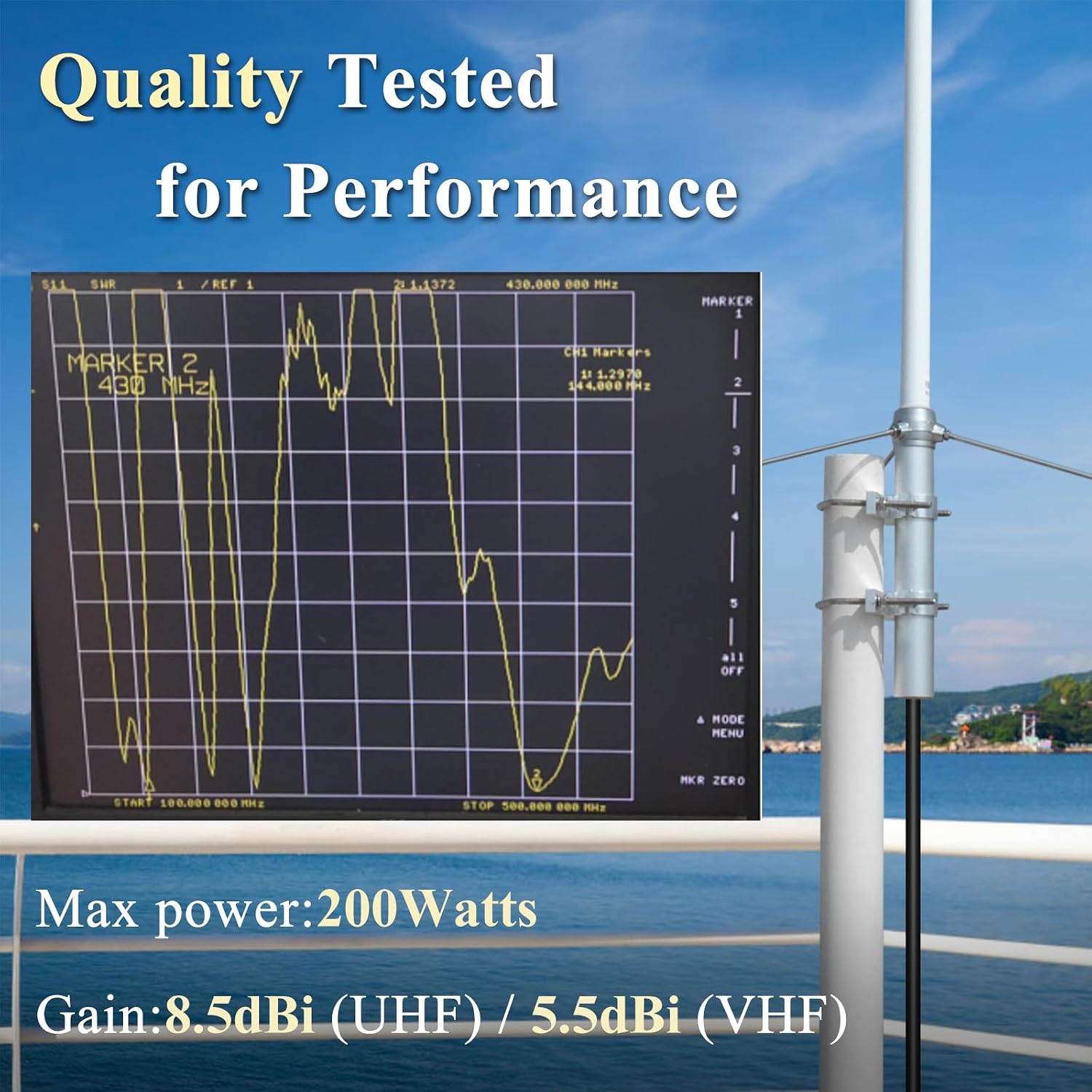 2m/70cm Dual-Band Base Station Antenna, 200W 5.5/8.5dBi High Gain Fiberglass Antenna,for AnyTone BTECH Icom Motorola Mobile Transceiver Repeater