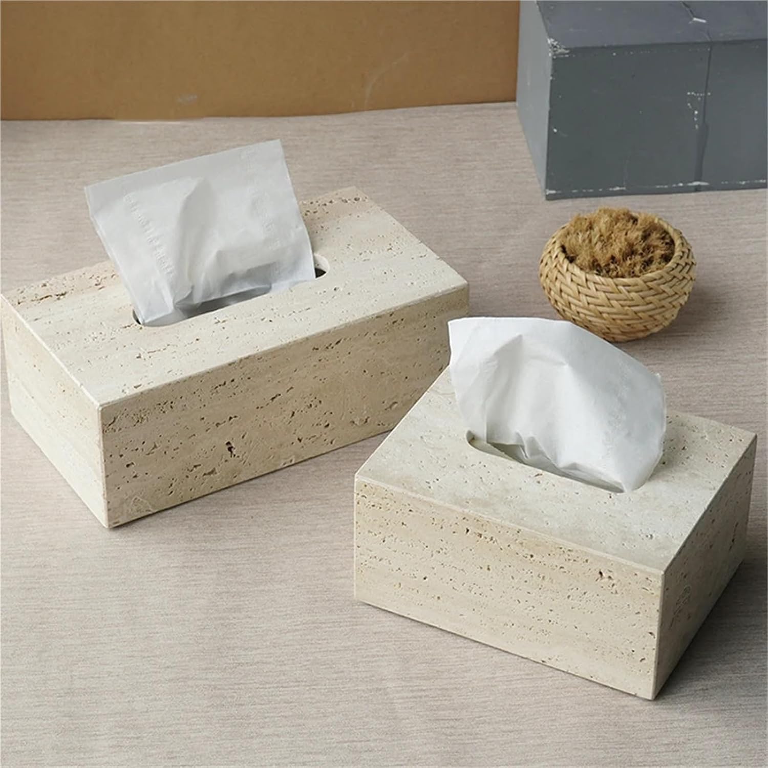 Beige Travertine Bathroom Accessories Set Natural Marble Soap Dispenser Soap Reed Diffuser Vanity Tray Kit Bathroom(Color-22)