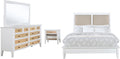Coaster Home Furnishings Bexhill Farmhouse 4-Piece Bedroom Set Fabric Linen-Like Upholstered Eastern King Size Panel Bed Frame 56-inch Headboard White 223471KE-S4