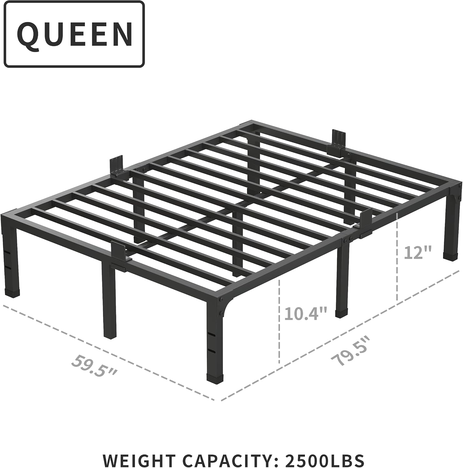 MAF 12 Inch Queen Bed Frames with Mattress Slide Stopper Black Heavy Duty Metal Platform Bed Frame Steel Slat Support, No Box Spring Needed, Noise Free, Easy Assembly