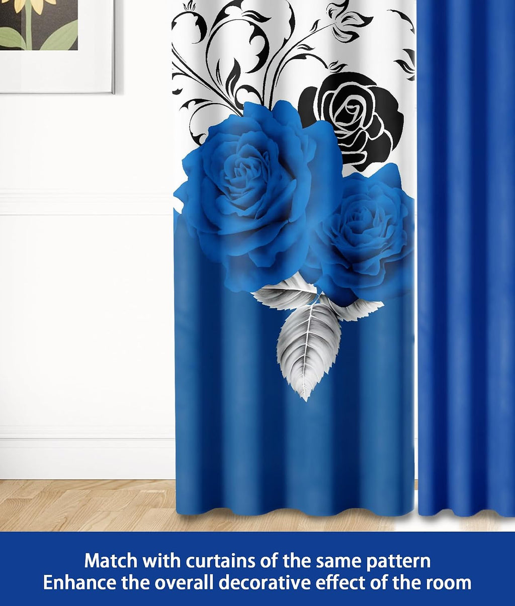 9-Piece Queen Microfiber Bedspreads with Matching Curtains | Blue Rose Matching Curtains and Bedding Sets | Luxe Floral Design
