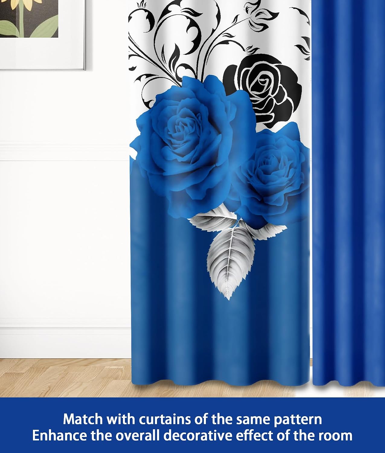 9-Piece Queen Microfiber Bedspreads with Matching Curtains | Blue Rose Matching Curtains and Bedding Sets | Luxe Floral Design