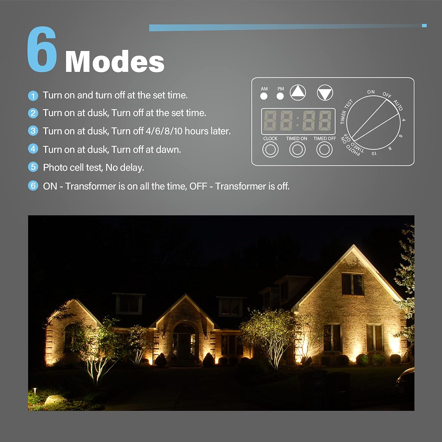 GOODSMANN Low Voltage Transformer 600W Landscape Lighting Power Pack with Timer Photo Eye for Outdoor Lights 120V AC to 12V AC 9111-60001-01A