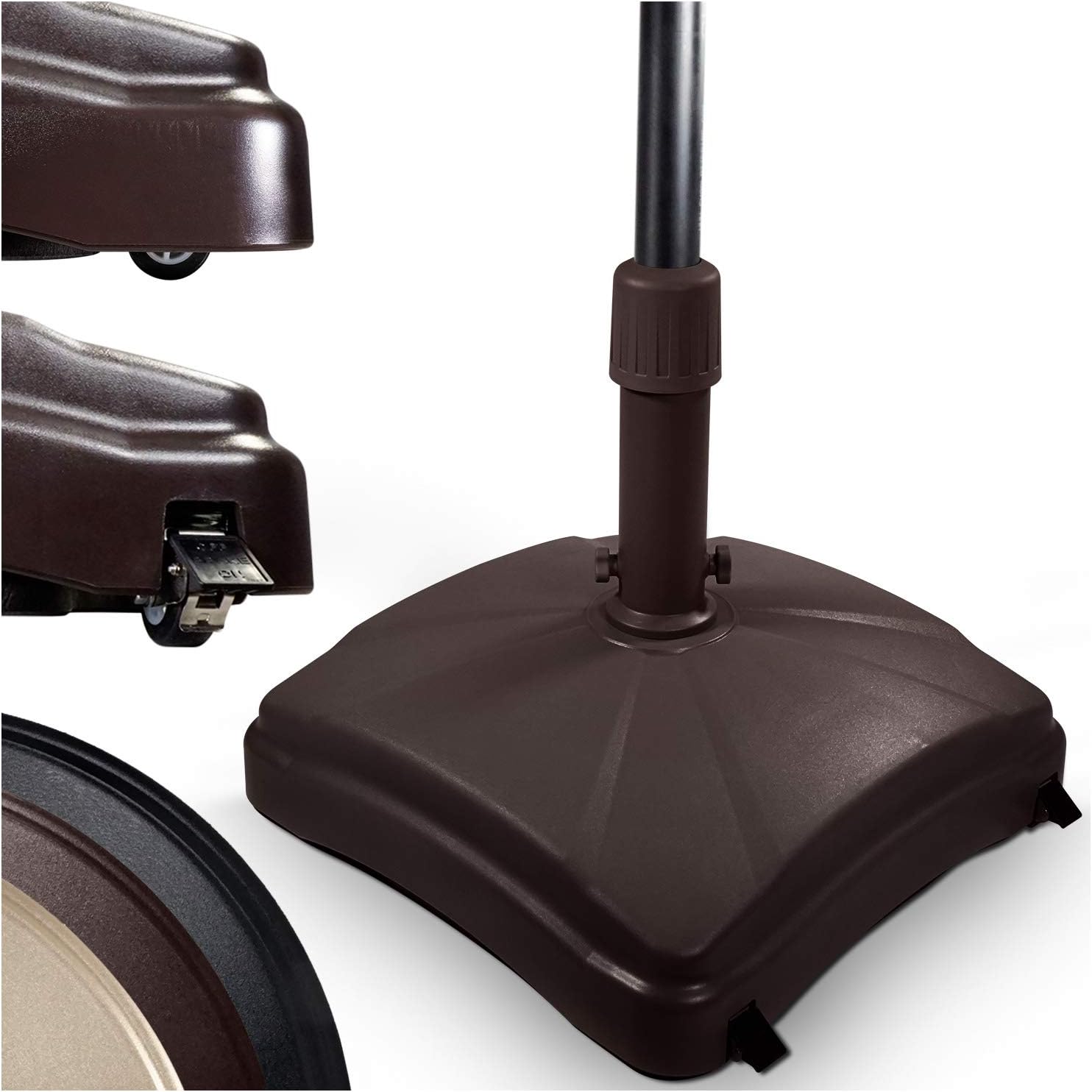 Outdoor Umbrella Stand w/ Easy Rolling Base (up to 125lb) Heavy Duty Universal Design for Weighted Commercial Patio & Deck Big Mobile Sun Shade w/ Hidden Wheels | Bronze