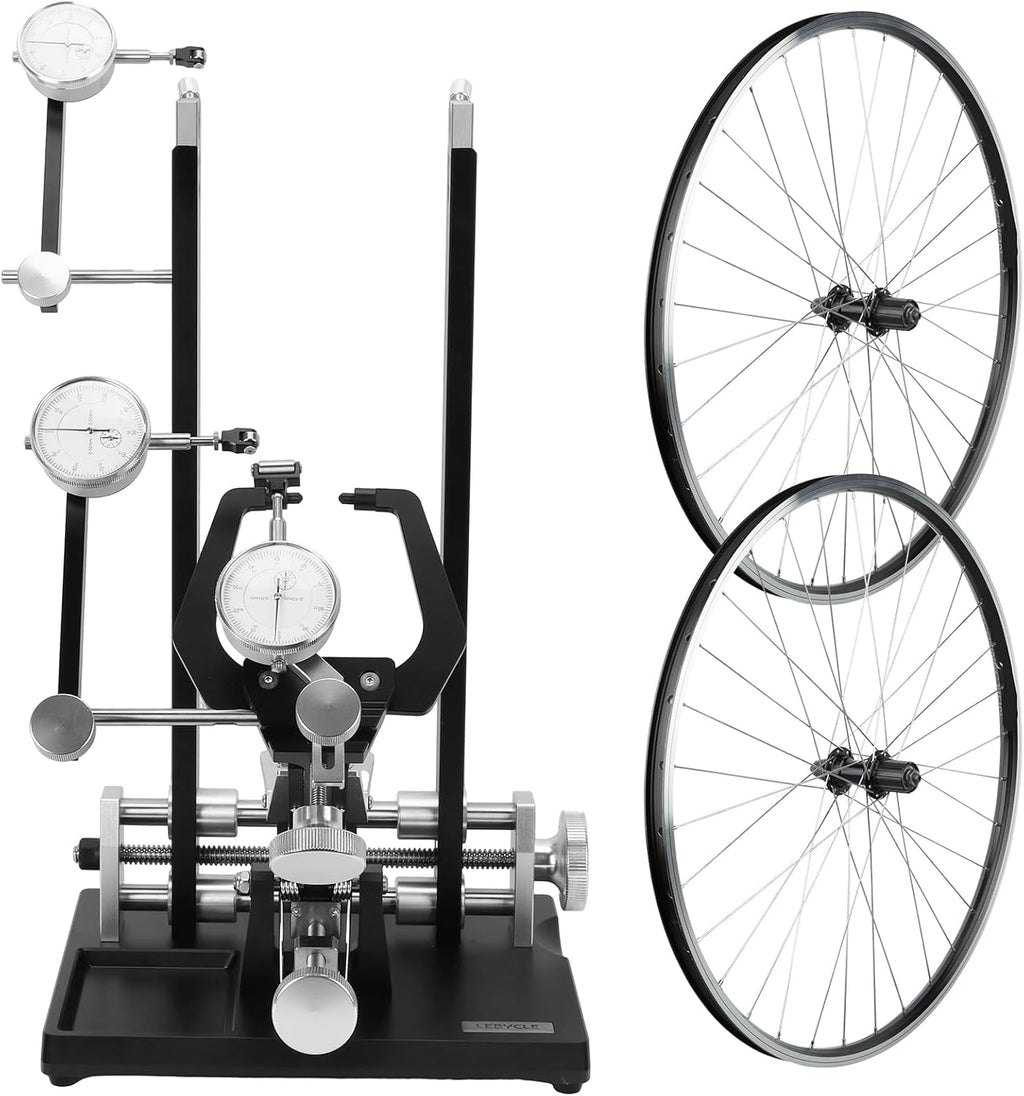 Wheel Truing Stand with Precision Dial Indicators Bike Repair Truing Bearing Stand with Tool Holder for Wheel Alignment and Disc Rotor Check
