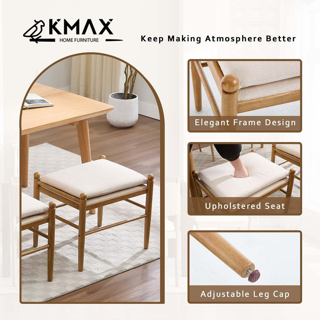 Kmax Ottoman Bench, 19 Inch Tall Vanity Chairs No Wheels, Upholstered Ktichen Chairs Backless Farmhouse Wooden Side Chairs for Dining Room, Extra Seating for Living Room - Linen, Beige