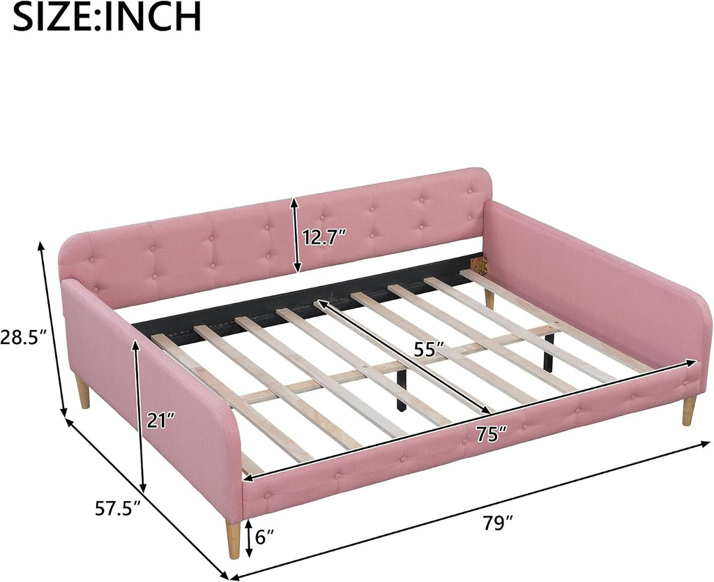 Merax 79' Full Size Linen Upholstered Daybed with 4 Wood Legs,Pink