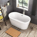 WOODBRIDGE 59' Acrylic Freestanding Bathtub Contemporary Soaking White Tub with Brushed Nickel Overflow and Drain，B0012 -B/N-Drain &O