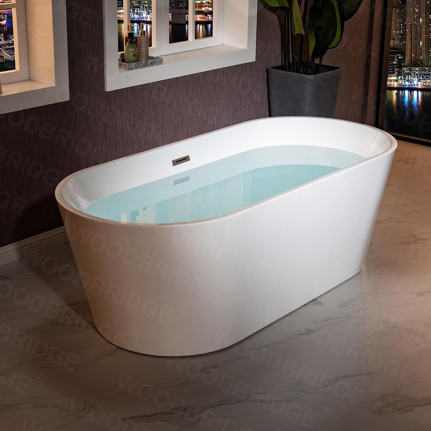 WOODBRIDGE 71' Acrylic Freestanding Bathtub Contemporary Soaking White Tub with Oil-Rubbed Bronze Overflow and Drain,B1701-ORB