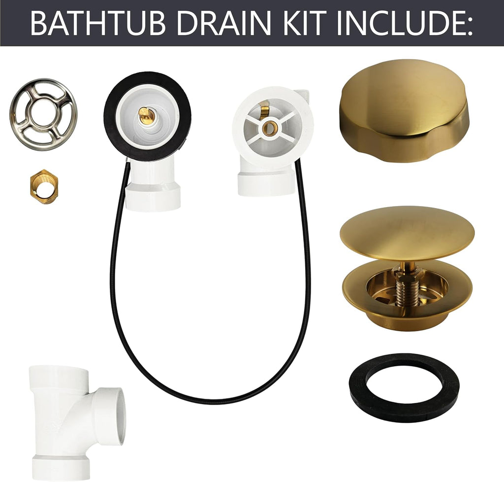 Westbrass A50P45-18 45' SCH. 40 PVC Cable Driven Bath Drain Trim Kit with Rotary Overflow Cover Knob and Pop-Up Stopper, Brushed Bronze