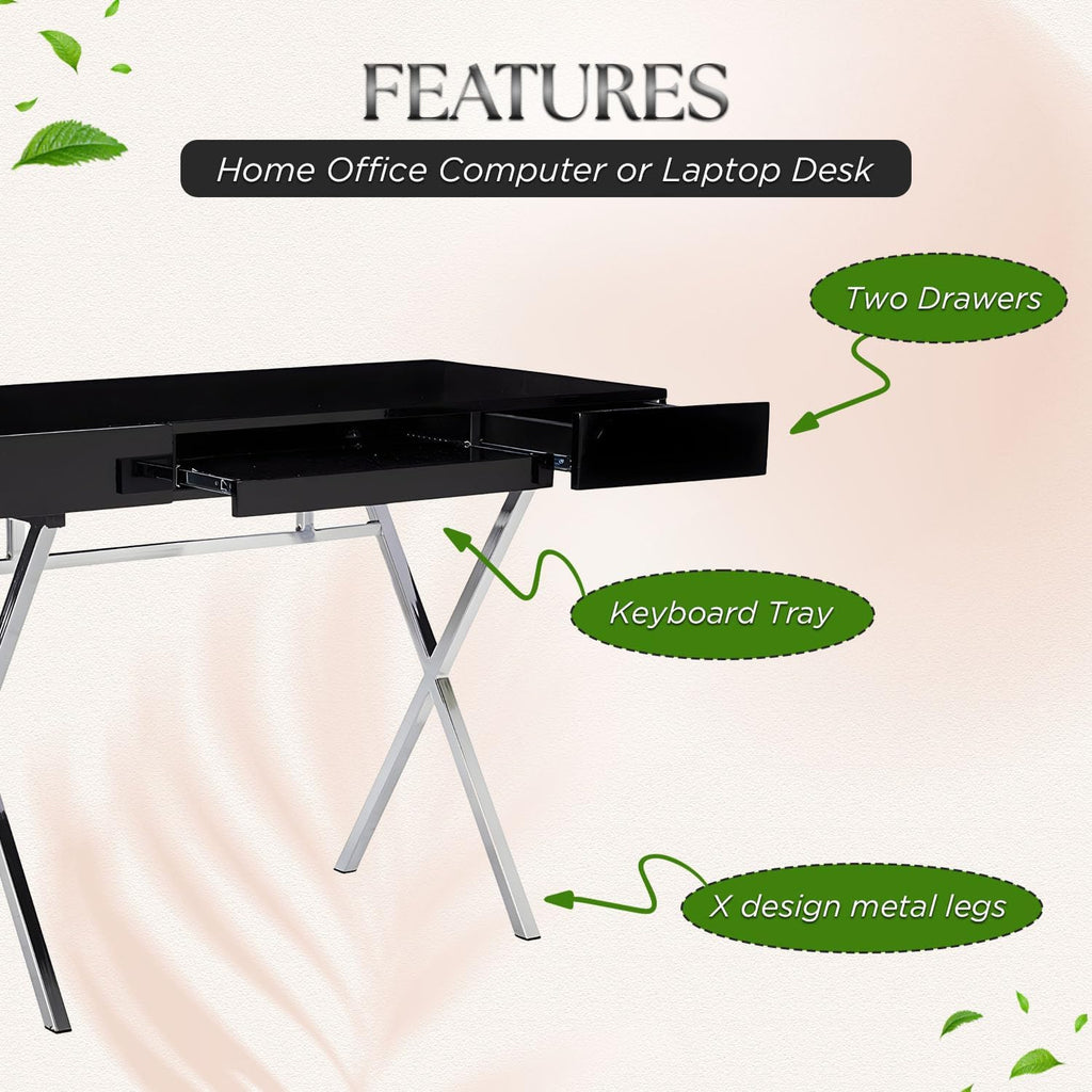 Kings Brand Furniture Contemporary Style Home & Office Desk, Black/Chrome