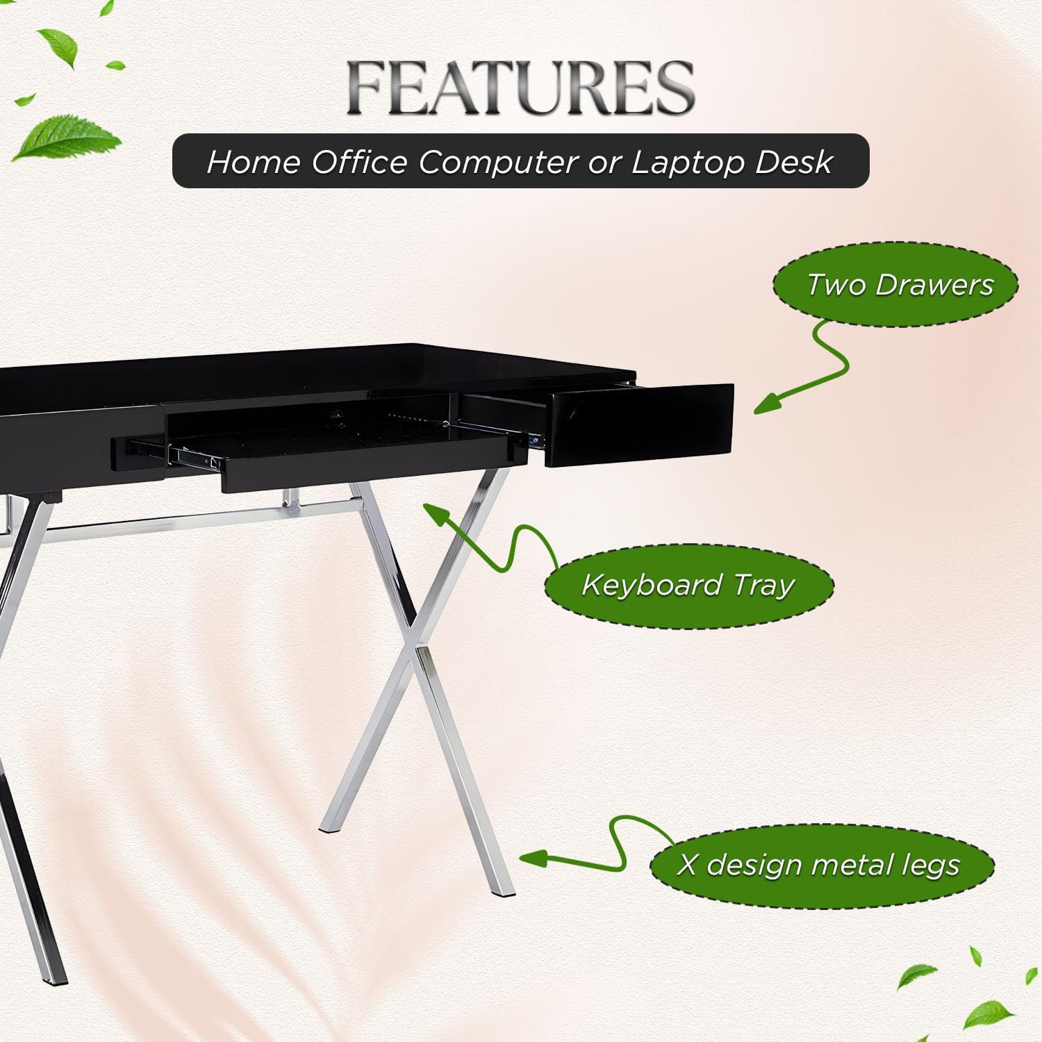 Kings Brand Furniture Contemporary Style Home & Office Desk, Black/Chrome