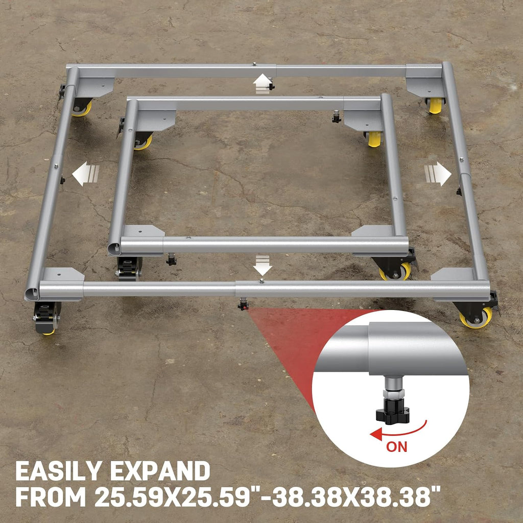 AUH Universal Rolling Mobile Base,Heavy Duty Adjustable Mobile Power Tool Base 25' x 25' to 38' x 38', with Swivel Wheels, for Woodworking Equipment,Bandsaw, Power Tools, Machines 650 LBS Capacity