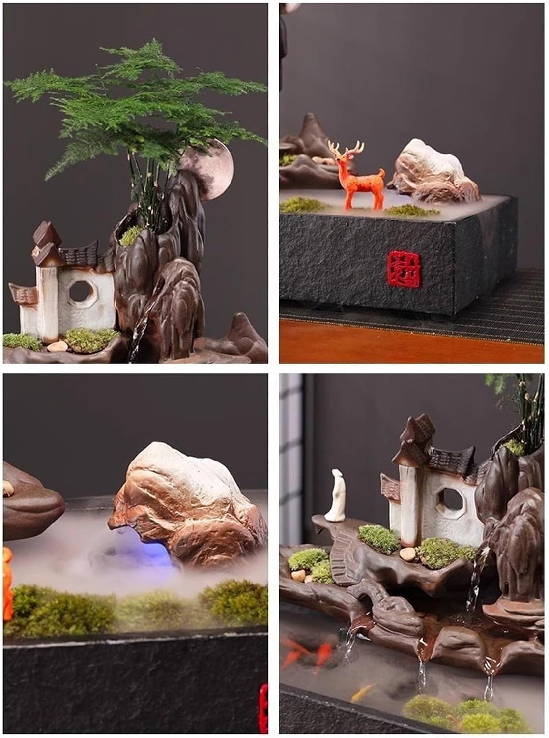 Tabletop Fountain Ceramic Rockery and Flowing Water Desktop Fish Tank Home Relaxation Serene Table Decor Tabletop Water Fountain