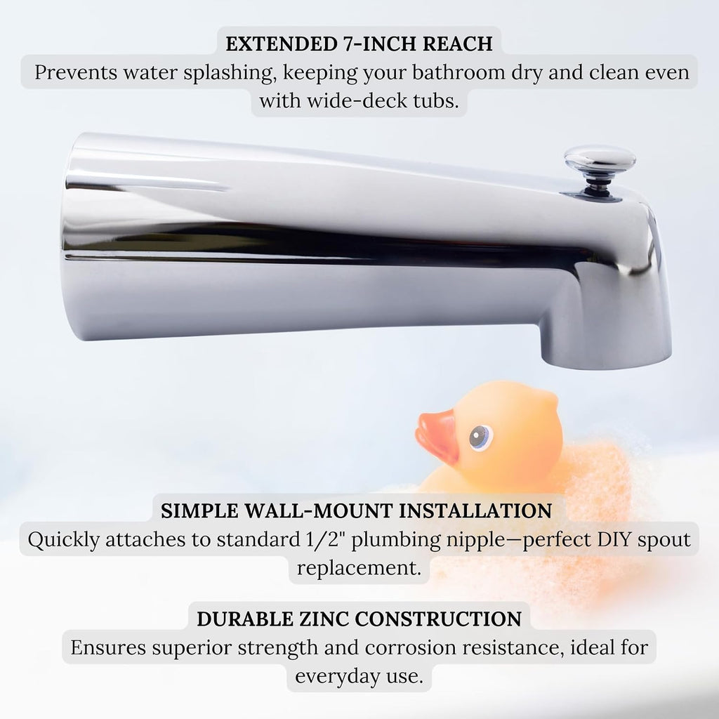 Westbrass E507D-1F-25-26 E507D-1F 7' Reach Wall Mount Tub Spout with Diverter, 25-Pack, Polished Chrome, 25 Count