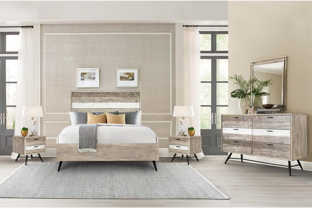 Armen Living Bridges 4 Piece Queen Bedroom Set in Two-Tone Acacia Wood, Natural
