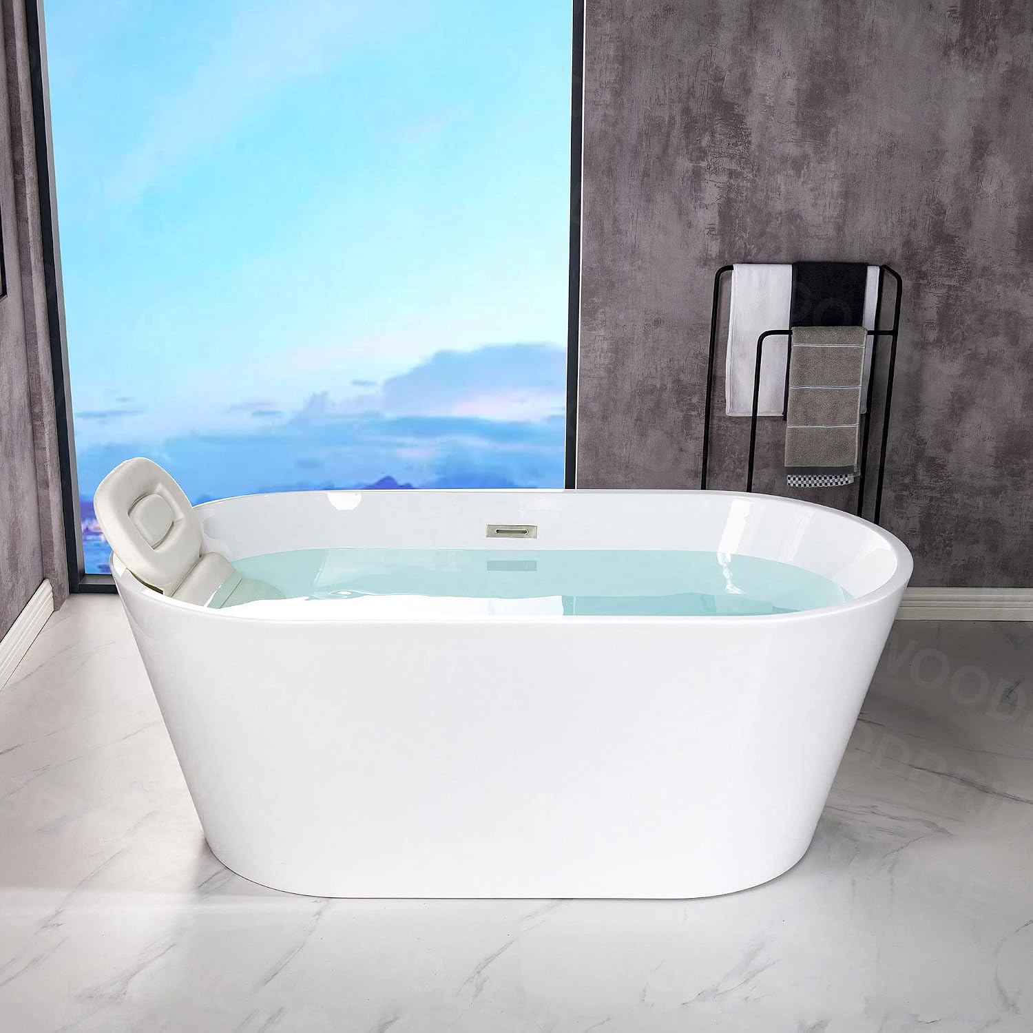 WOODBRIDGE 54' Acrylic Freestanding Bathtub Contemporary Soaking White Tub with Chrome Overflow and Drain,B1702-CH