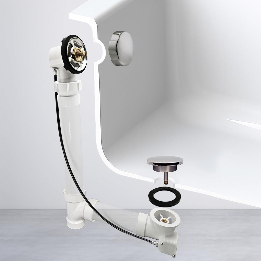 Westbrass A50P45BJ-05 1-1/2' Sch. 40 PVC 45' Cable Driven Bath Waste Kit with Ball Joint Head and Brass Trim Drain Kit, Polished Nickel