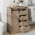 Halitaa Bathroom Farmhouse Storage Cabinet, Floor Cabinet with 4 Drawers, Bathroom Cabinet with Sliding Door, Rustic Storage Organizer for Kitchen, Living Room, Rustic Style, Grey