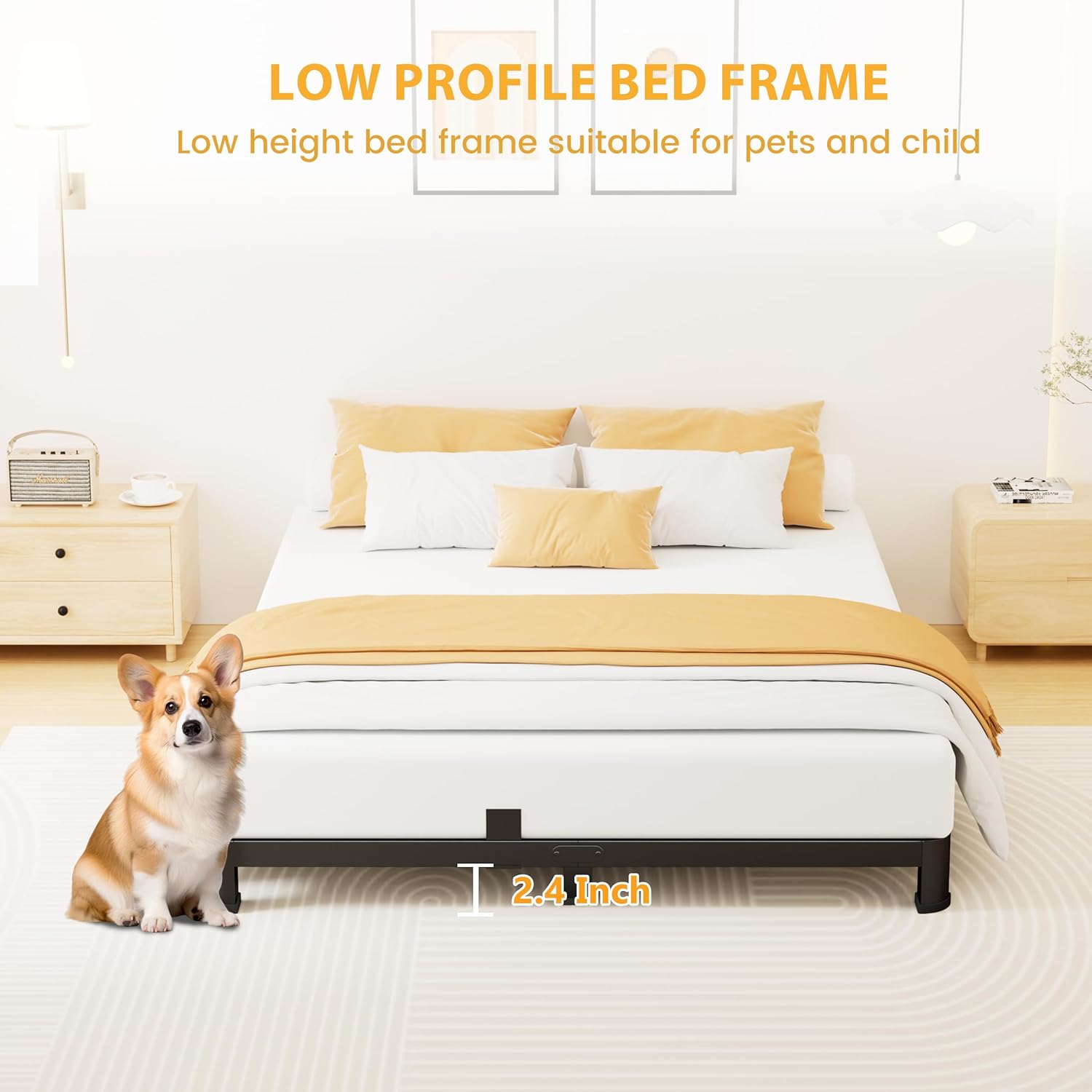 Superay 4 Inch King Bed Frame Low Profile, Heavy Duty Metal Platform Bed Frame with Round Corner Legs, Sturdy Mattress Foundation, No Box Spring Needed, Easy Assembly, Noise Free, Black