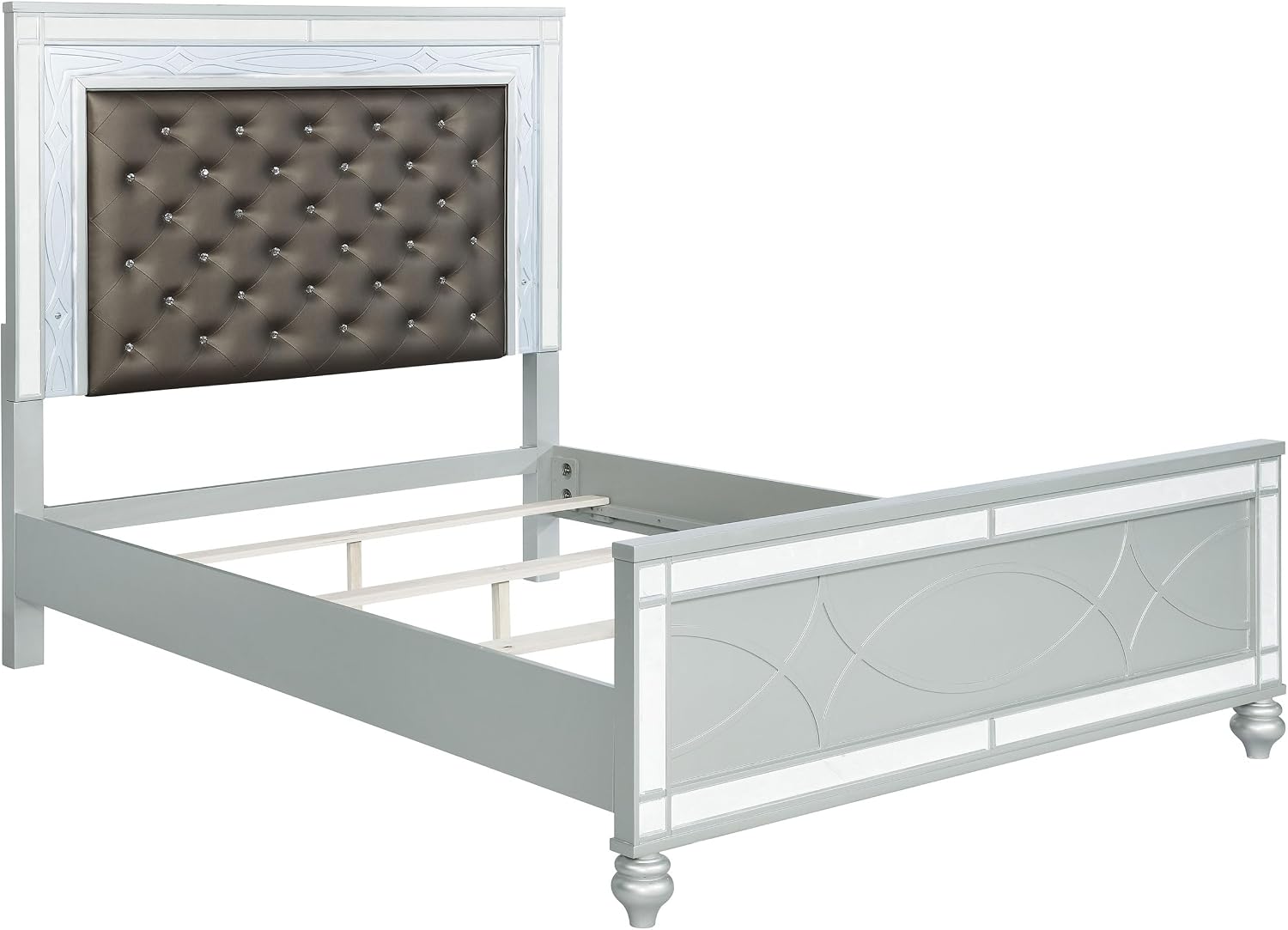 Coaster Home Furnishings Gunnison Modern Classic 4-Piece Bedroom Set Leatherette Upholstered California King Size LED Panel Bed Frame 63-inch Headboard Silver Metallic 223211KW-S4