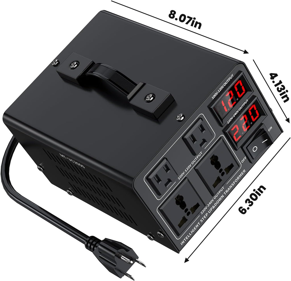 2000W Voltage Converter Transformer(110V to 220V or 220V to 110V) Step Up/Down Converter 110/120 Volt - 220/240 Volt w/US Power Cord,Circuit Breaker Protection, LCD Screen Display