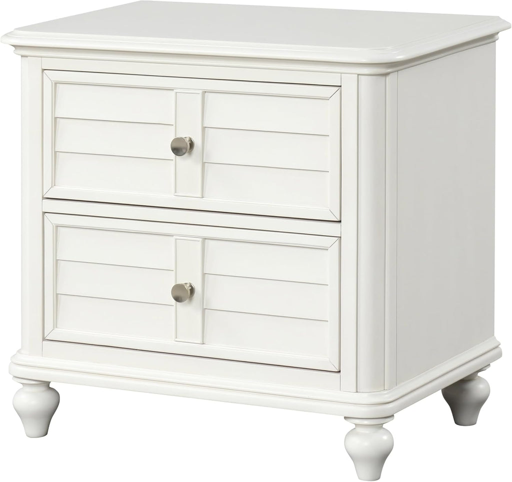 Furniture of America Eryllis Modern Solid Wood 6-Piece Panel Bedroom Set with Louvered Style Headboard, French and English Dovetails, Box Spring Needed, King, Antique White