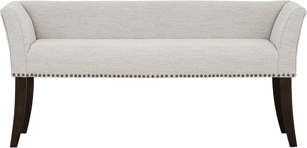 Madison Park Accent Bench for Living Room, Upholstered with Nailhead Trim, & Padded Seat Entryway Bench Small, End of Bed Bench with Back, 49.5' W x 19.25' D x 23' H, White Cream