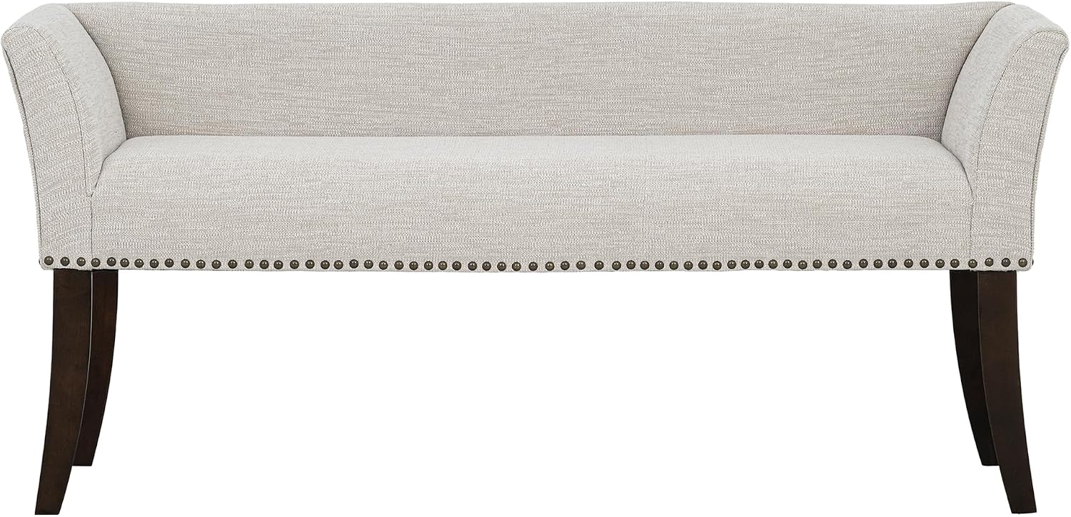 Madison Park Accent Bench for Living Room, Upholstered with Nailhead Trim, & Padded Seat Entryway Bench Small, End of Bed Bench with Back, 49.5' W x 19.25' D x 23' H, White Cream