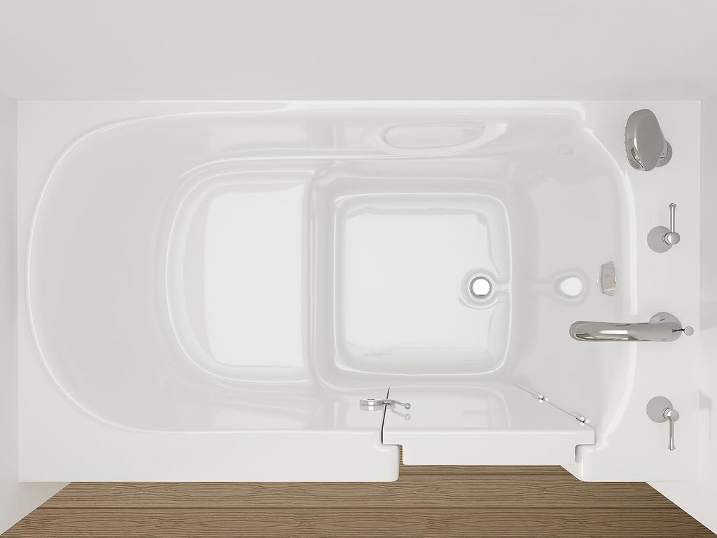 ANZZI Walk-In Bathtub 30 in x 53 in Right Drain Soaking Tub, Quick Fill Faucet, ADA Compliant Seat, Low Threshold Entry, Slip-Resistant Floor, Grab Bar, White Acrylic | AMZ3053RWS