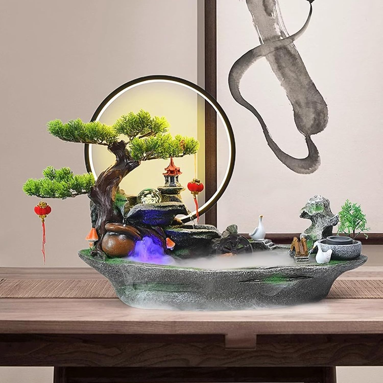 Tabletop Fountain Rocky Mountain Flowing Water Fountain Living Room Circulating Humidifier Office Front Desk Desktop Decoration Desktop Fountain Decoration Desktop Fountain (Color : B)