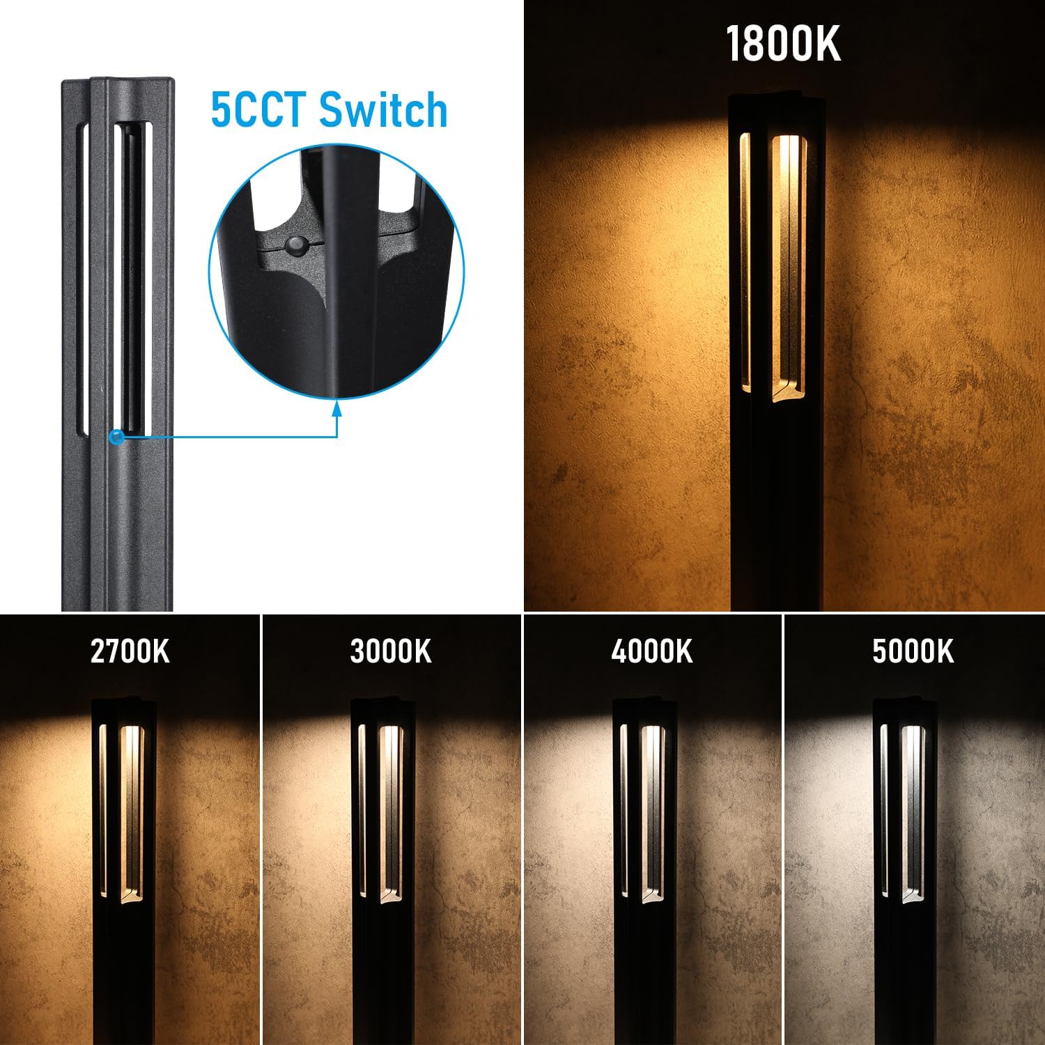 LEONLITE 10-Pack 5CCT Low Voltage Path Lights, Update 1800K2700K3000K4000K5000K Selectable, 3W LED Landscape Pathway Lights, Outdoor Landscape Lighting for Driveway, Aluminum, 12-24V AC/DC, ETL, IP65
