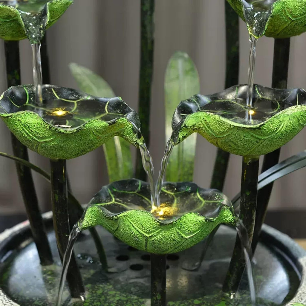 Desktop Fountain Tabletop Fountains Indoor Lotus Leaf Relaxation Waterfall Decoration Fountain Zen Meditation Feature with Pump(Small)