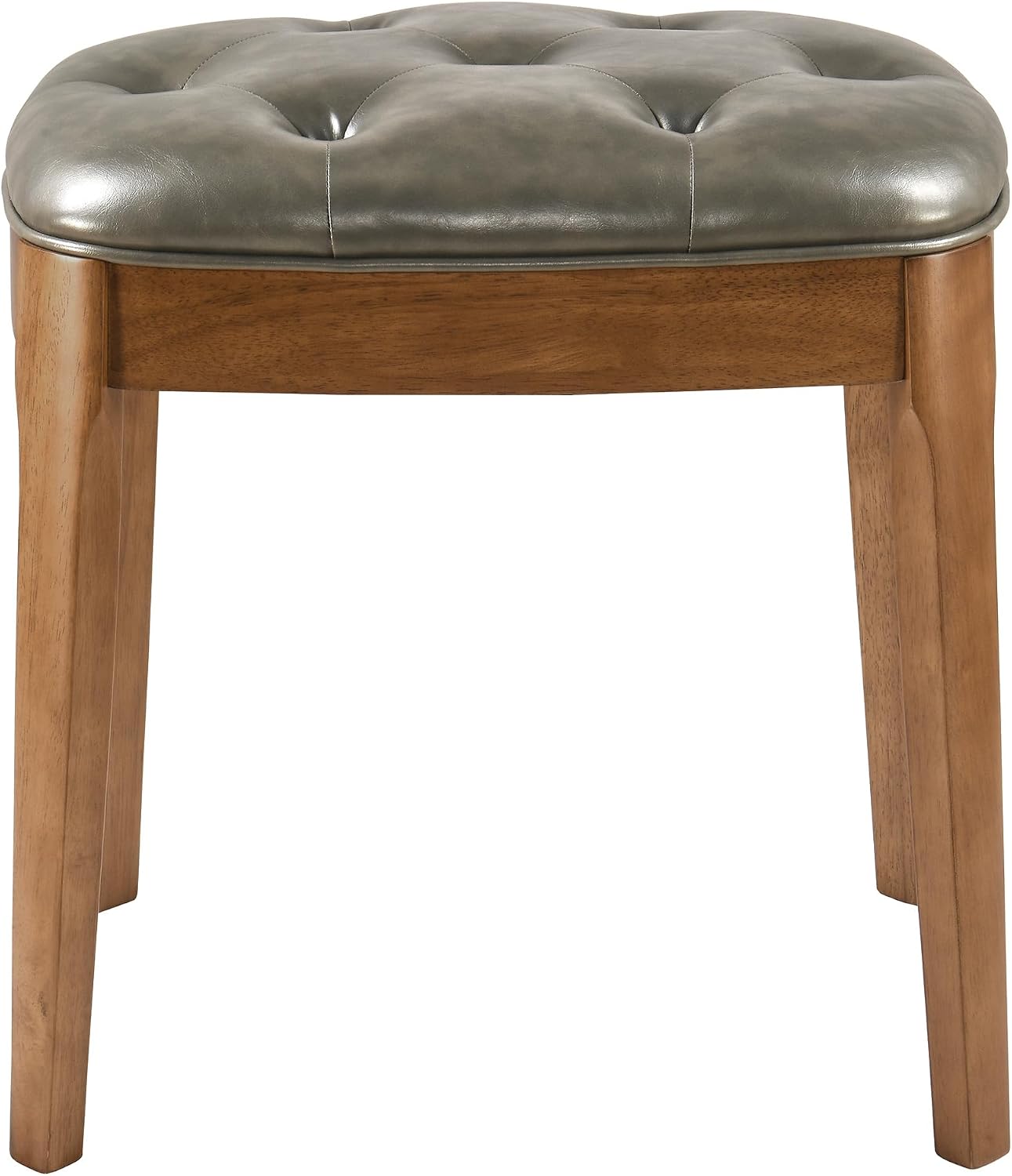 Vanity Stool with Padded Cushion, Vanity Bench with Wood Legs, Piano Bench Seat with with Solid Wood Legs, Backless Vanity Stool for Makeup Room, Bedroom, Dining Room and Study Room, Grey
