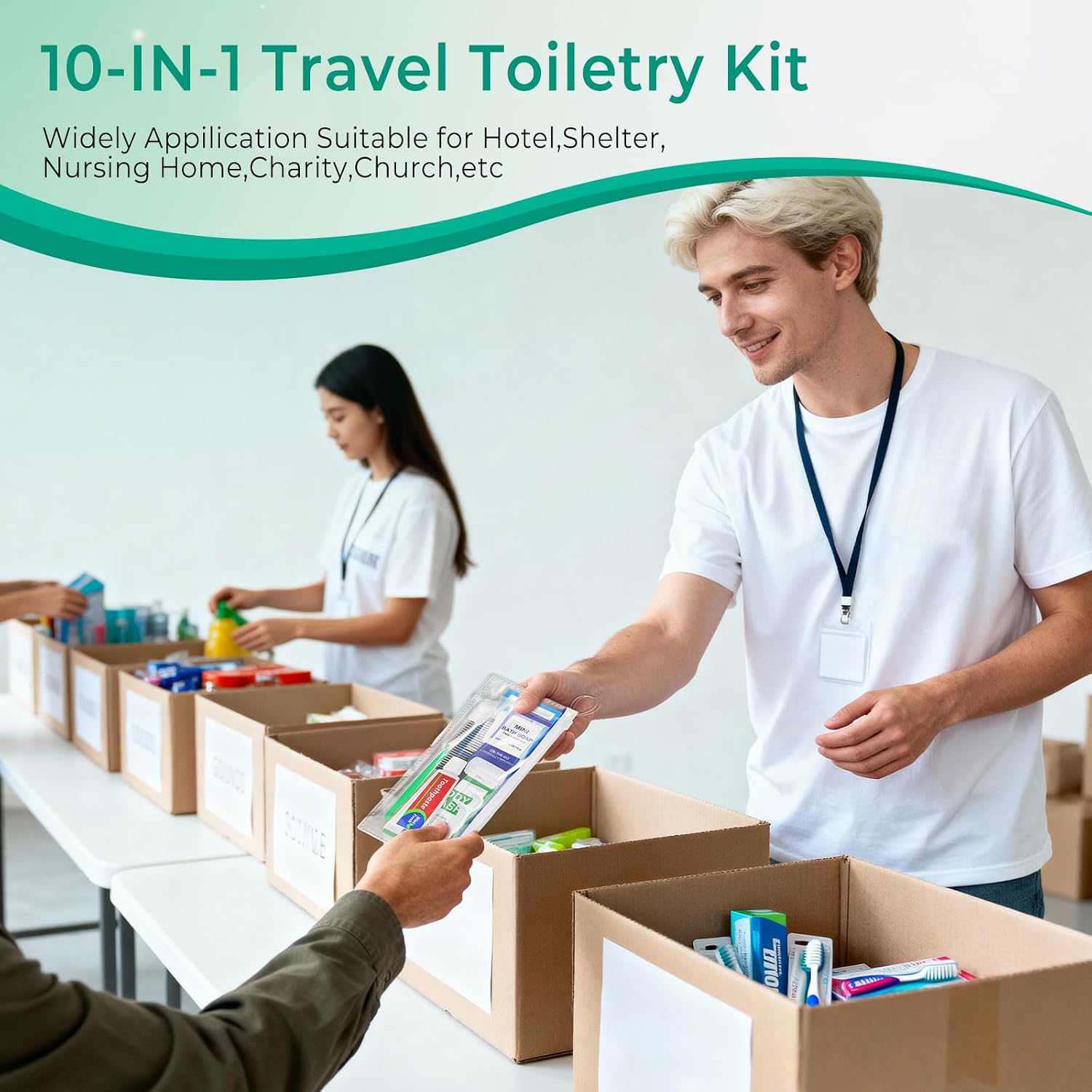 100 Sets Personal Hygiene Kit Bulk,10-IN-1 Green Individually Wrapped Disposable Travel Toothbrushes and Hotel Vanity Set Basic Toiletry Supplies for Homeless,Guests,Charity