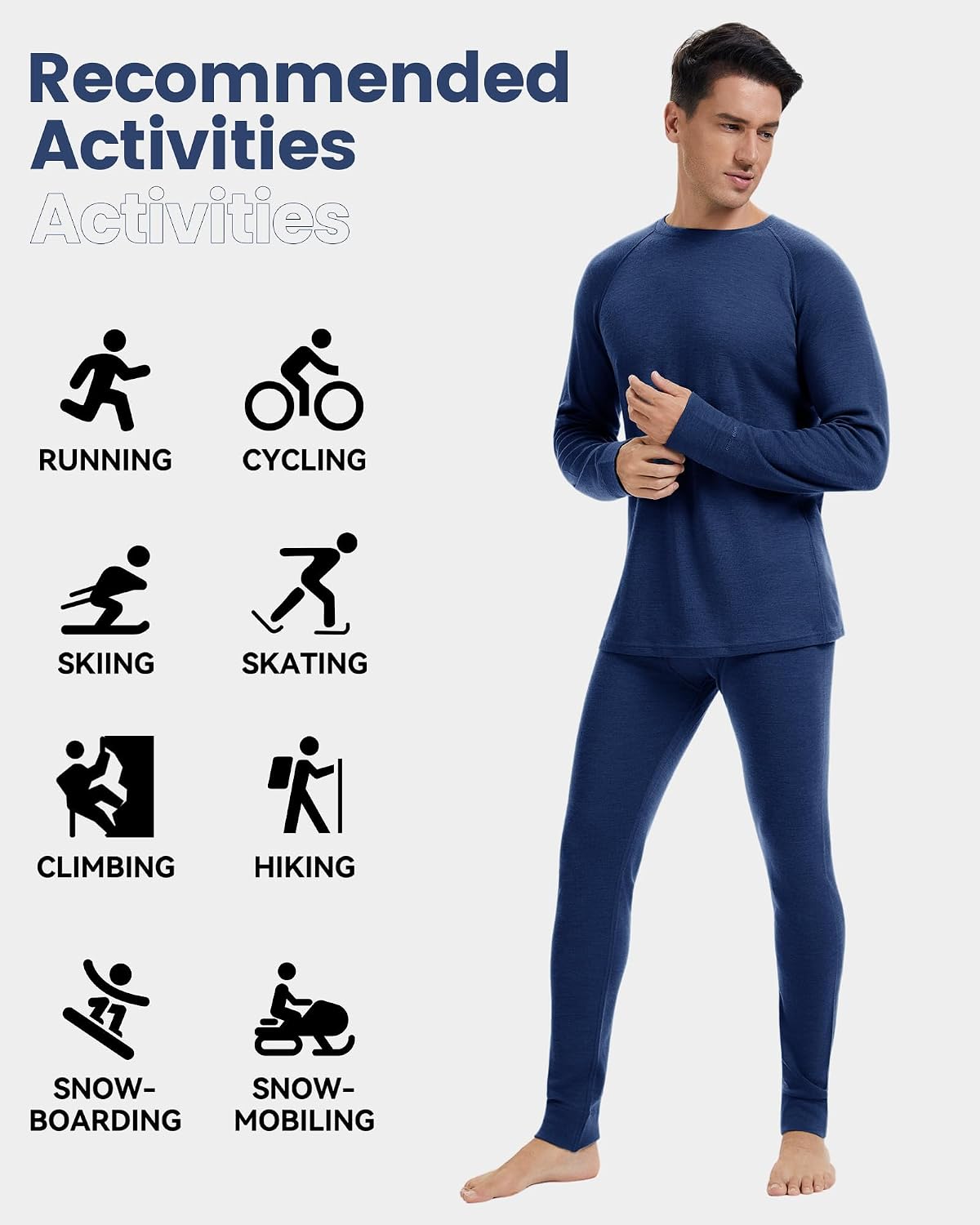 Men's 100% Merino Wool Base Layer Sets - Lightweight Thermal Underwear Gifts Pack with Wool Beanie