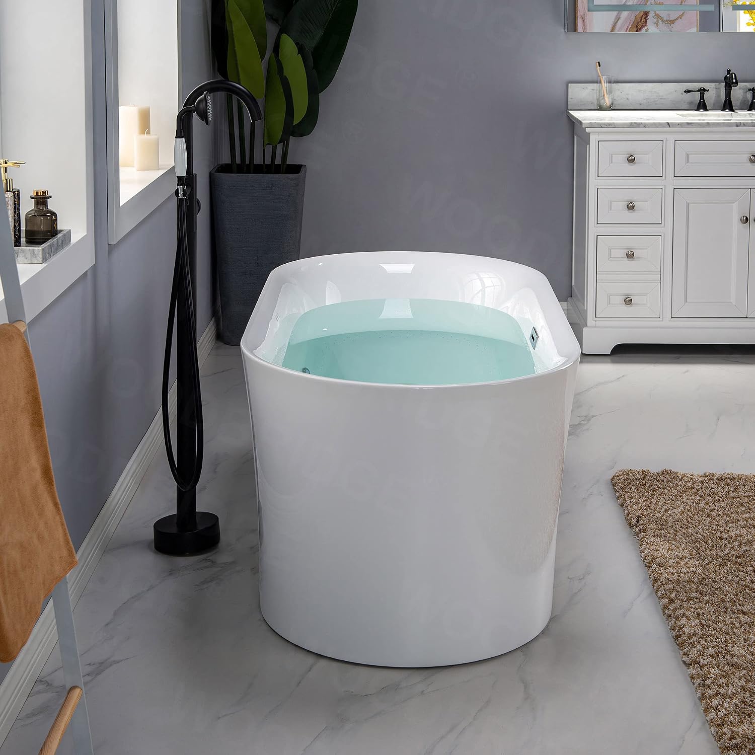 WOODBRIDGE 67' Acrylic Freestanding Bathtub Contemporary Soaking White Tub with Oil Rubbed Bronze Overflow and Drain,B0101-ORB
