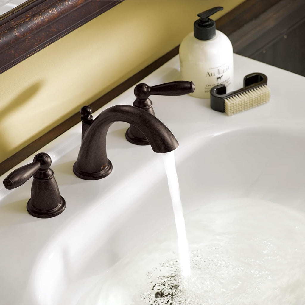 Moen Brantford Oil-Rubbed Bronze Two-Handle Widespread Bathroom Sink Faucet for 3-Hole Setups with Valve Included, TV6620ORB