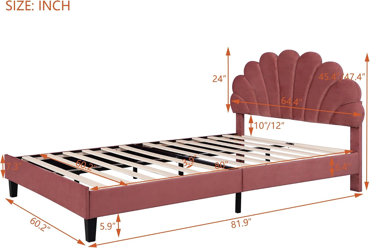 Harper & Bright Designs Queen Size Upholstered Platform Bed with Flower Pattern Velvet Headboard, Bean Paste Red